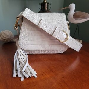 Vince Camuto Tal Saddle Bag Cream Croc Embossed Leather Crossbody Purse